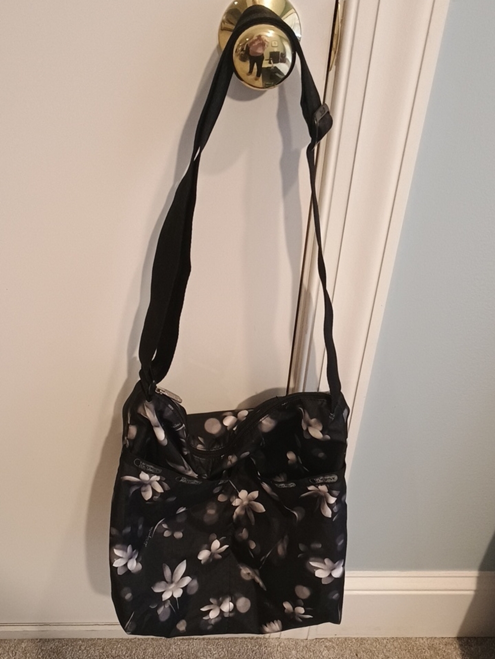 LeSportsac Black Floral Shoulder Bag with Adjustable Strap